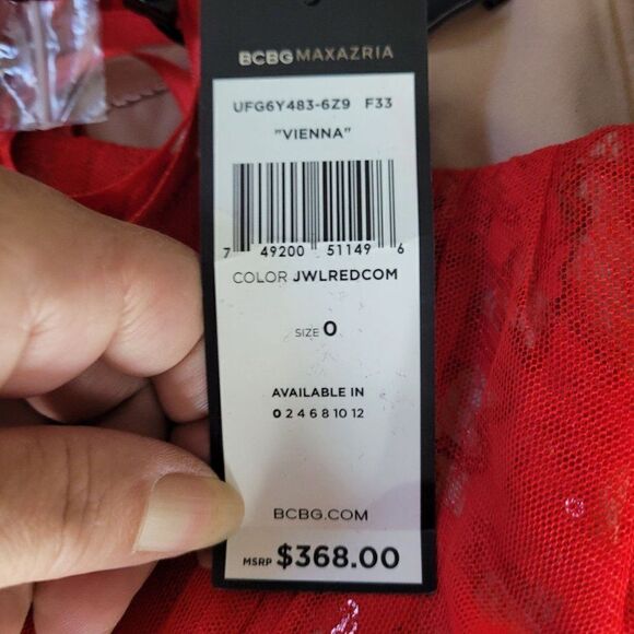 BCBGMaxAzria Dress Vienna Formal Convertible Fit Flare Mini Sequin Netted Red 0 - Picture 12 of 17
